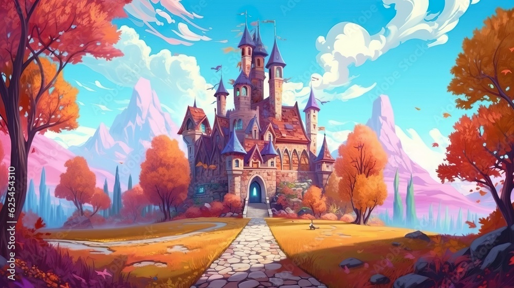 Obraz premium Abstract background magic school. Illustration in a banner design, showcasing the charm and wonder of a magic school against a captivating backdrop. Generative AI.