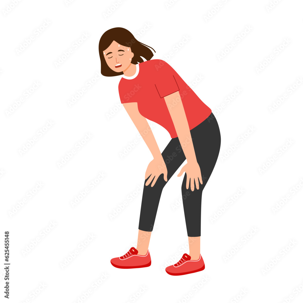 Tired athlete after exercising character in flat design on white background. Tired athlete after exercising character in flat design on white background.