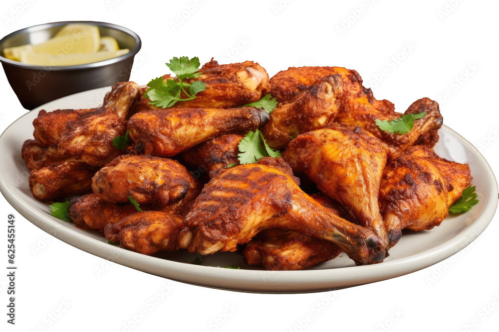 roasted chicken on a plate Tandoori Chicken Indian spice, Transparent background. generative AI