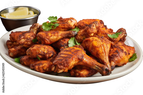 roasted chicken on a plate Tandoori Chicken Indian spice, Transparent background. generative AI
