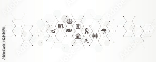 Compliance banner with the website icons and symbol of ethical management, core values, compliance policy, corporate emission vector illustration with technology background