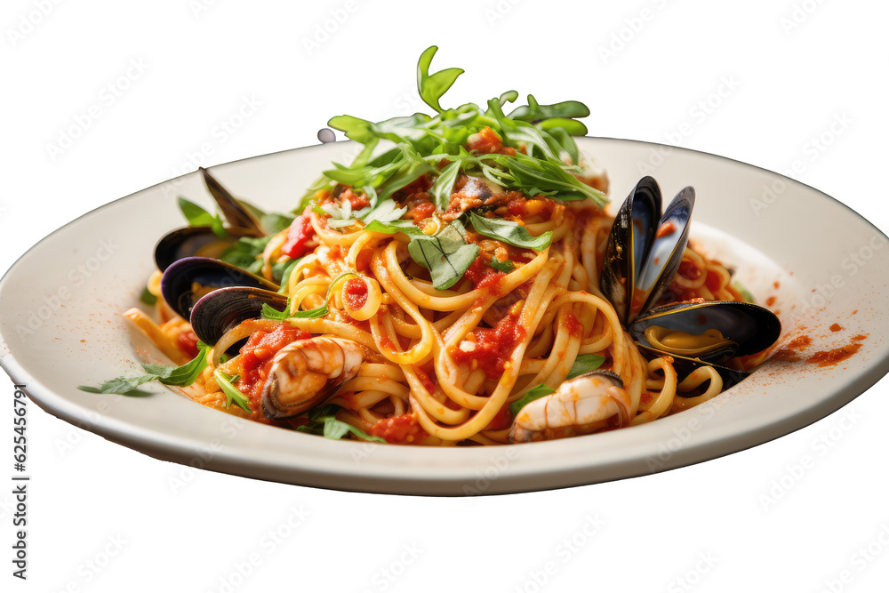 spaghetti with seafood , Transparent background. generative AI spaghetti with seafood , Transparent background. generative AI