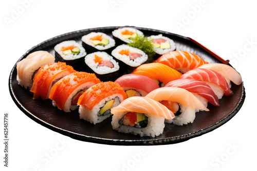 sushi with salmon, Transparent background. generative AI