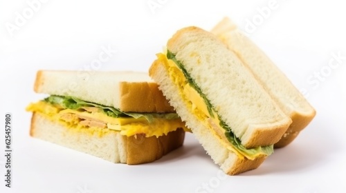 Fresh sandwich with ham, cheese, tomatoes, fast food on white background, isolate. AI generated.