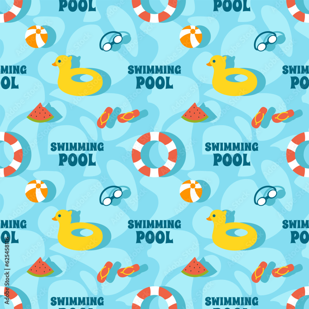 Swimming Pool Seamless Pattern Vector Illustration with Summer Vacation Element in Flat Cartoon Template Hand Drawn