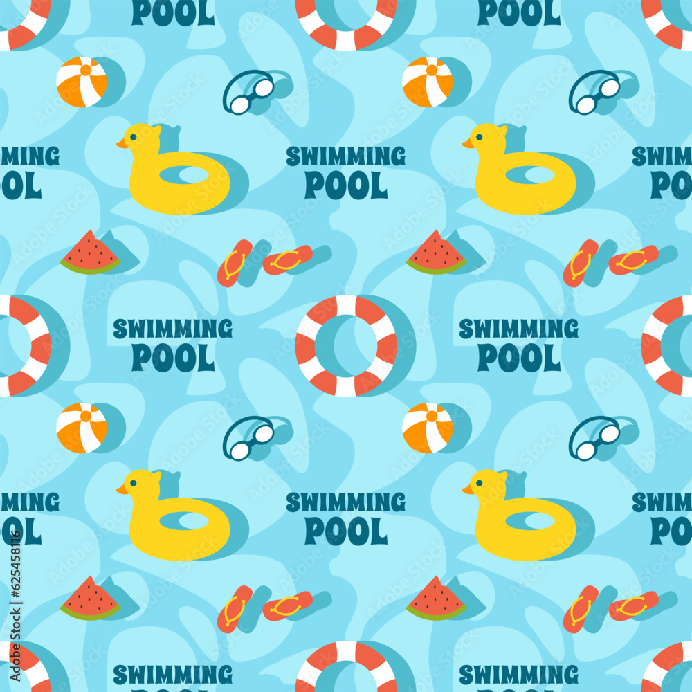 Swimming Pool Seamless Pattern Vector Illustration with Summer Vacation Element in Flat Cartoon Template Hand Drawn Swimming Pool Seamless Pattern Vector Illustration with Summer Vacation Element in Flat Cartoon Template Hand Drawn