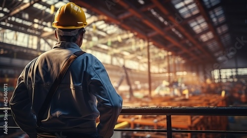  Engineer Technician Watching Team of Workers on High Steel Platform, 