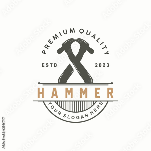 Hammer Logo, Builder Tools Inspiration Design, Vector Vintage Carpentry And Mechanics, Illustration Template