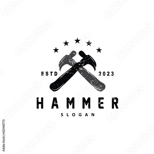 Hammer Logo, Builder Tools Inspiration Design, Vector Vintage Carpentry And Mechanics, Illustration Template