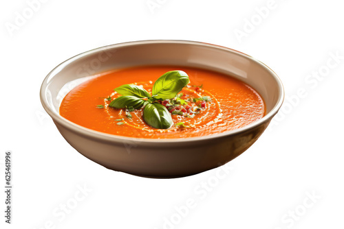 : tomato soup with basil Gazpacho, Transparent background. generative AI