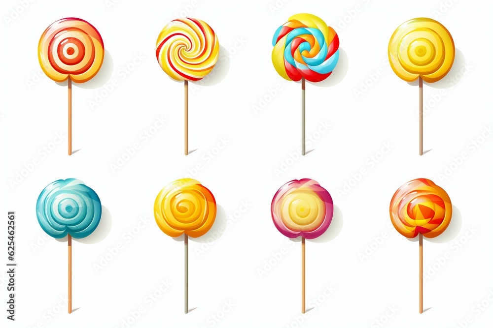 Collection of Colorful Candies on Sticks. Generative AI. Collection of Colorful Candies on Sticks. Generative AI.