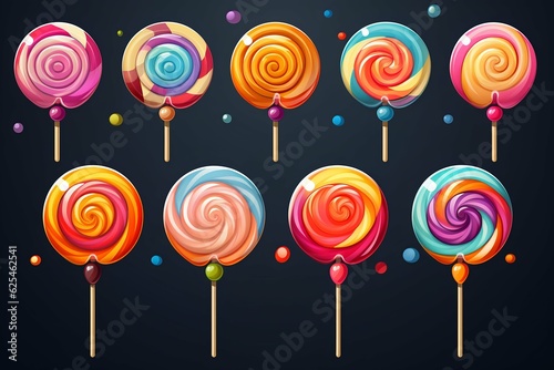 Collection of Colorful Candies on Sticks. Generative AI.