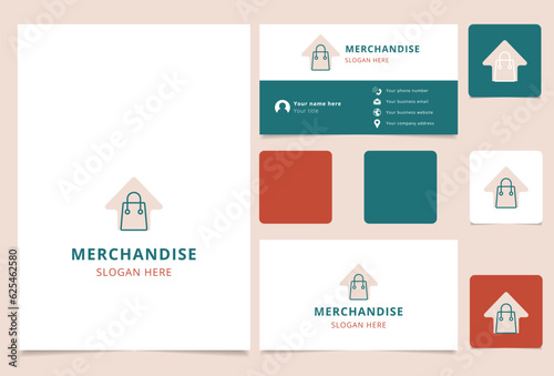 Merchandize logo design with editable slogan. Branding book and business card template.