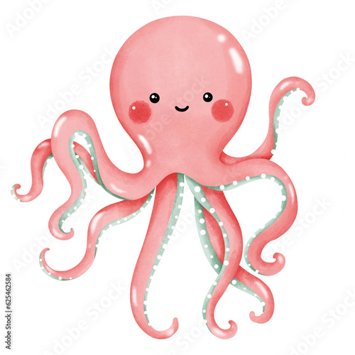 Octopus watercolor cartoon