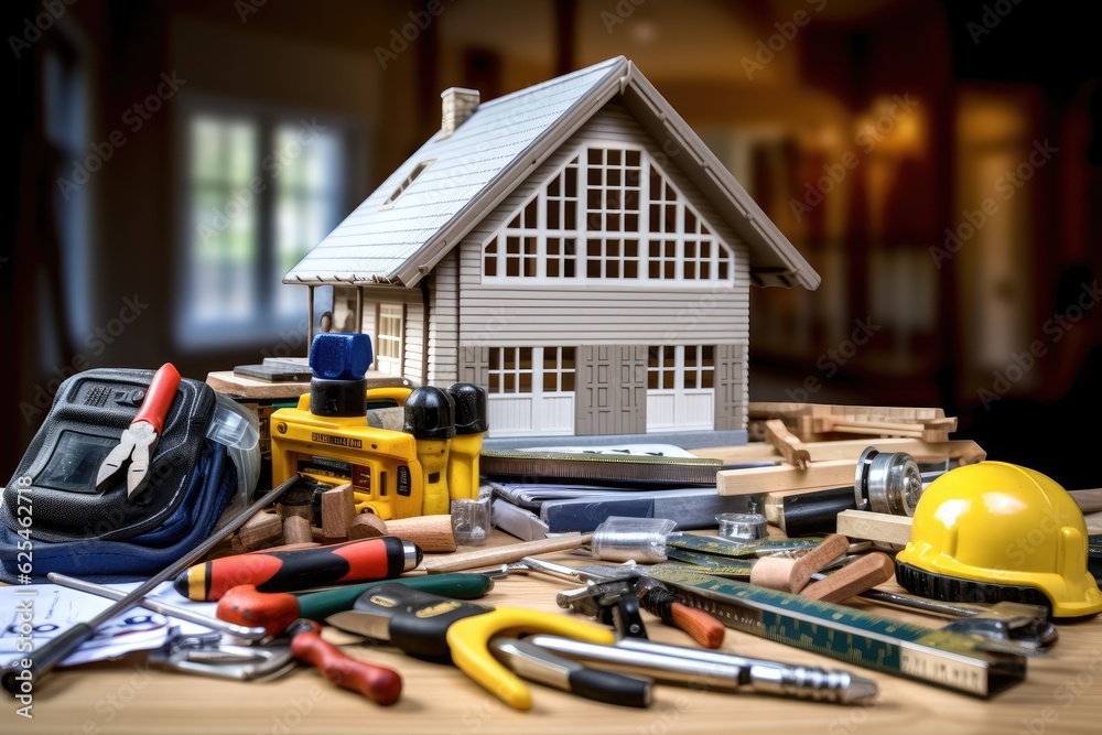 Fototapeta premium A collection of tools used in the construction industry. Background in renovating houses.