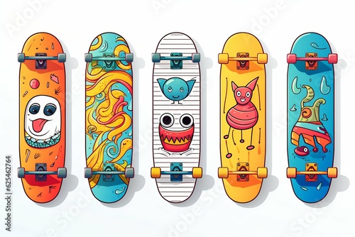 Collection of Mini Cartoon Skateboards Isolated on White Background. Generative AI.