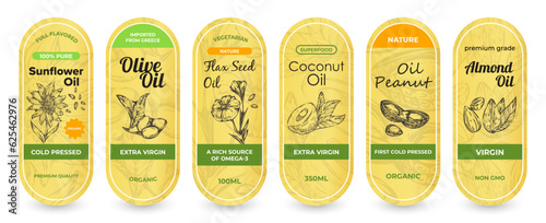 Variant of label design for packaging oil, set