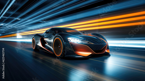 Futuristic sports car in motion - front perspective view