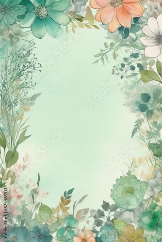 Wallpaper Mural Florals in green watercolor border Torontodigital.ca