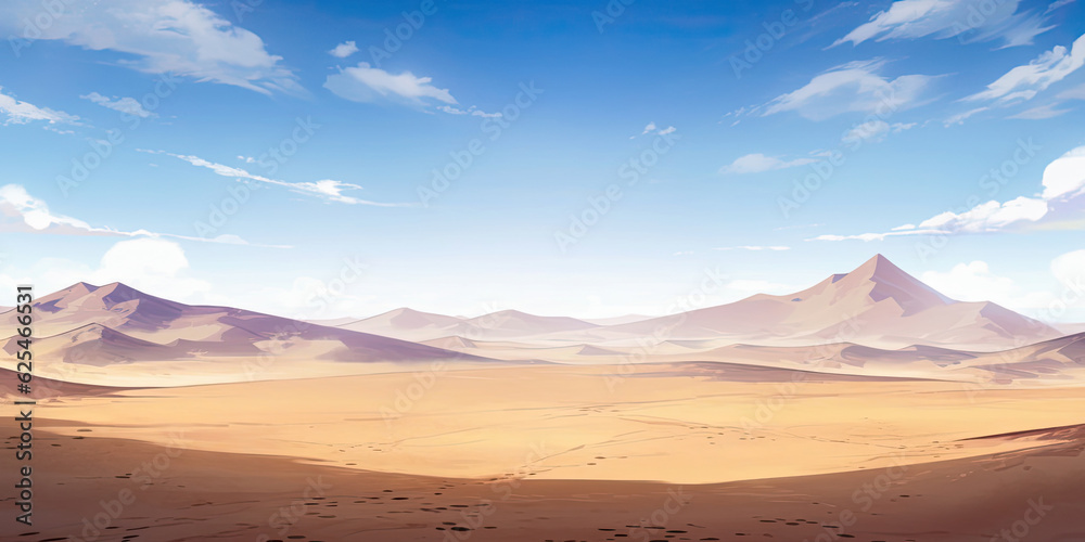 Anime sand dunes desert background backdrop illustration, sands blue skies wild west backdrop, generated ai Anime sand dunes desert background backdrop illustration, sands blue skies wild west backdrop, generated ai