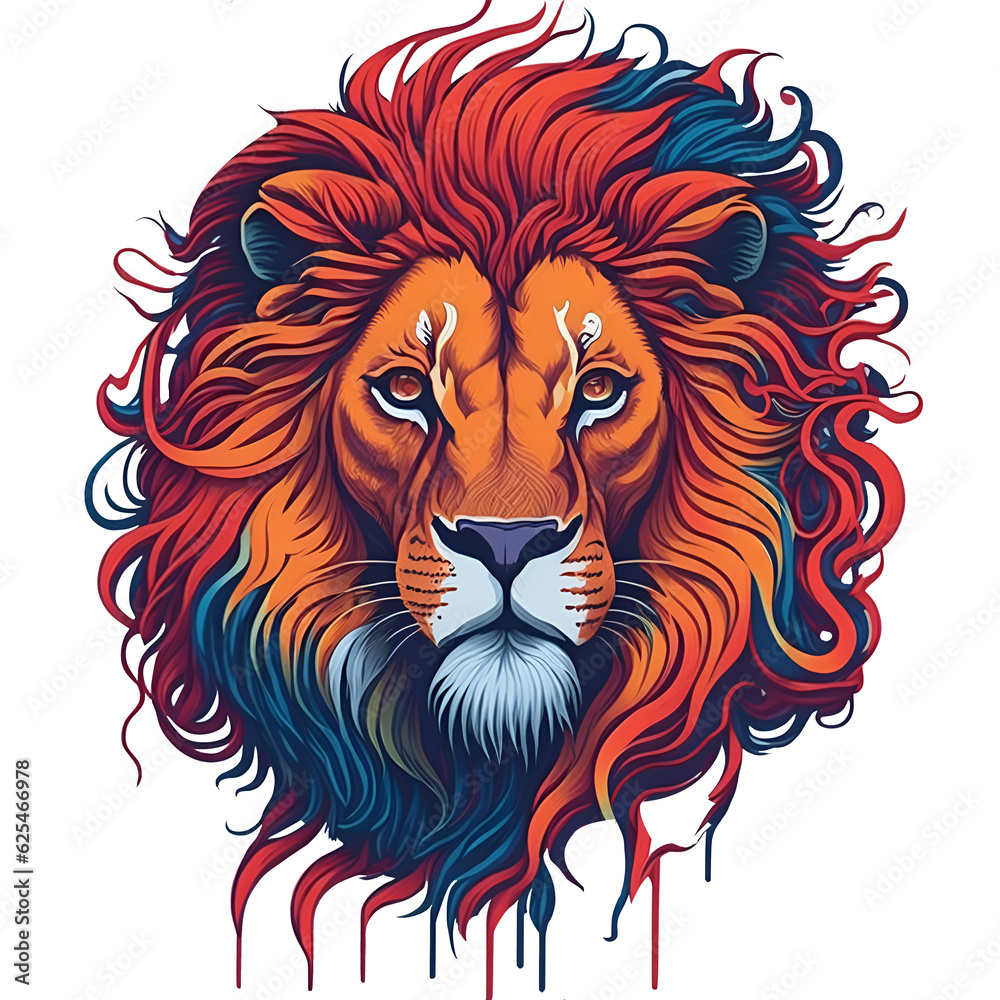 Colorful Lion Face Illustration PNG format
