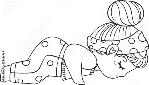 Peaceful Chubby Girl in Yoga Pose with Closed Eyes Outline hand drawing Doodle