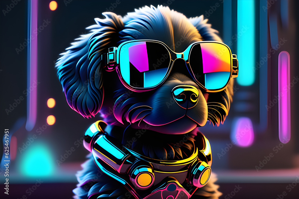 a puppy with sunglasses. Generative AI