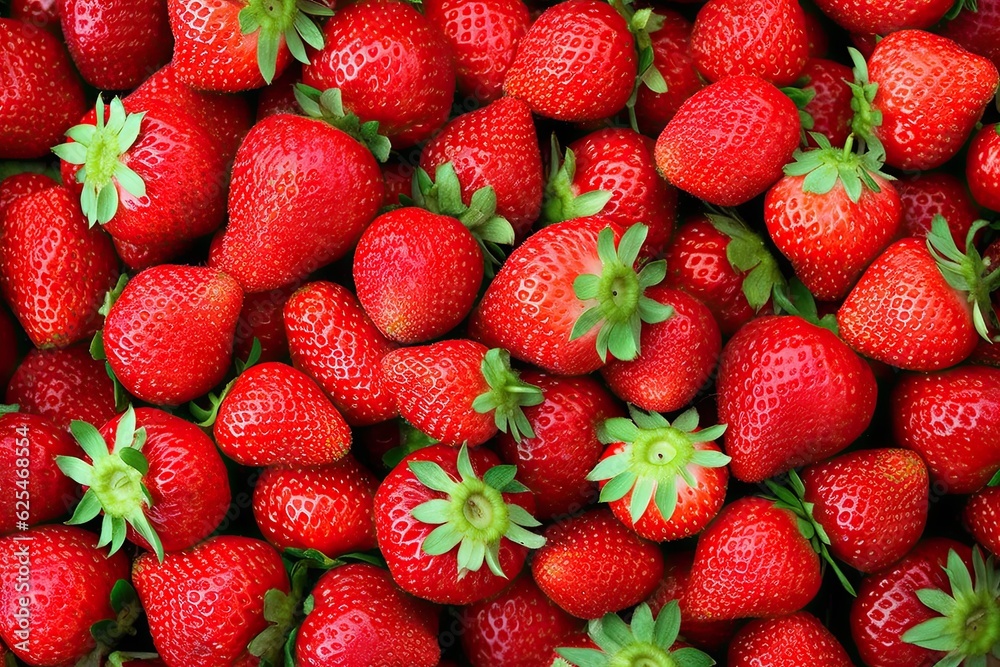 Top View of Fresh red Strawberry Pile on Background Top View of Fresh red Strawberry Pile on Background
