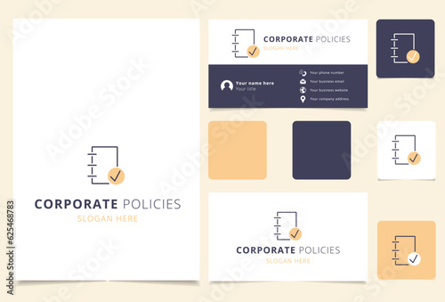 Corporate policies logo design with editable slogan. Branding book and business card template.