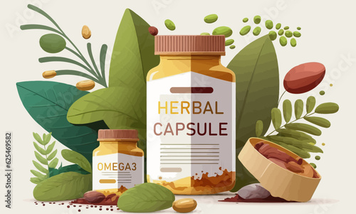 Homeopathic tablets. Alternative medicine. Herbal tablets. Flat vector illustration.