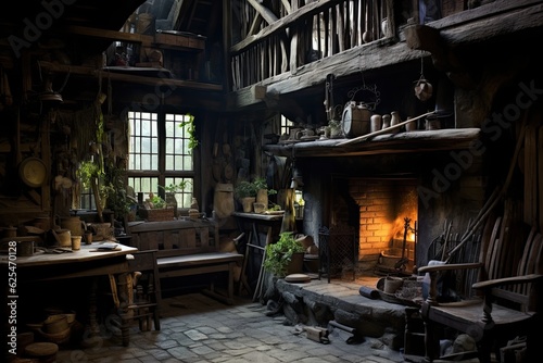 The inside of a rustic dwelling