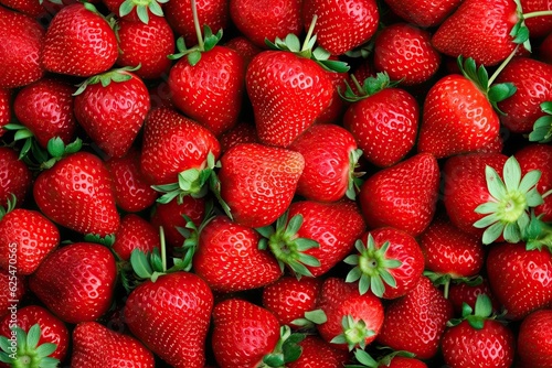 Top View of Fresh red Strawberry Pile on Background