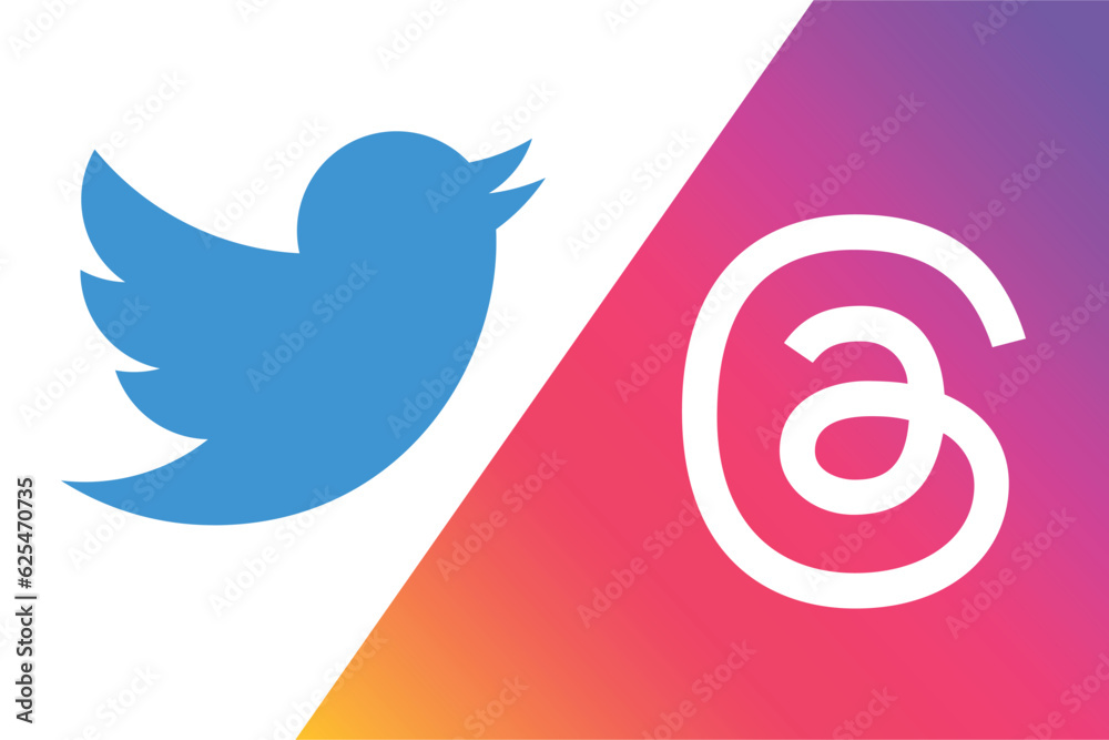 Threads VS Twitter vector with blow and colorful gradient, Twitter ...