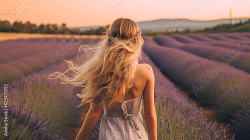 Blonde Girl Posing in a Lavender Field
