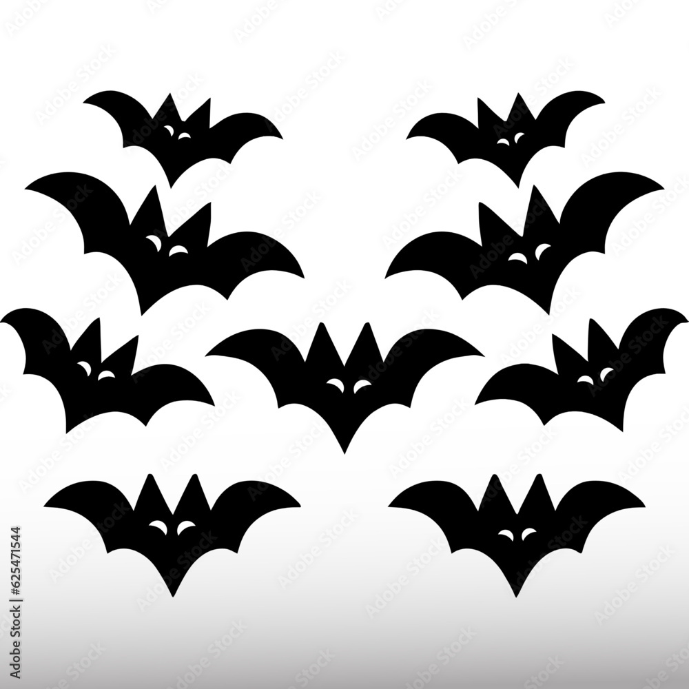 Set of black silhouettes of bats on a white background. Vector illustration Set of black silhouettes of bats on a white background. Vector illustration