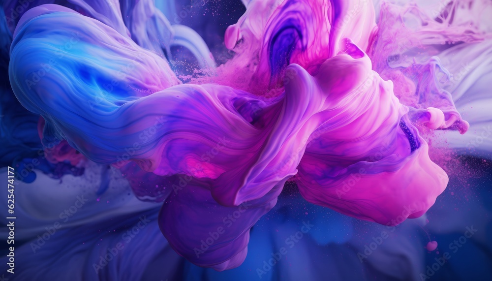 Abstract Purple and Blue Paint Splashes on White Background with Copy Space, Generative AI