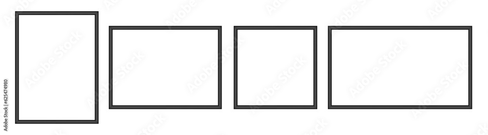 Set of black photo frames. White passe-partout. Square and rectangular pictures. Poster or painting template on a transparent background. Set of black photo frames. White passe-partout. Square and rectangular pictures. Poster or painting template on a transparent background.