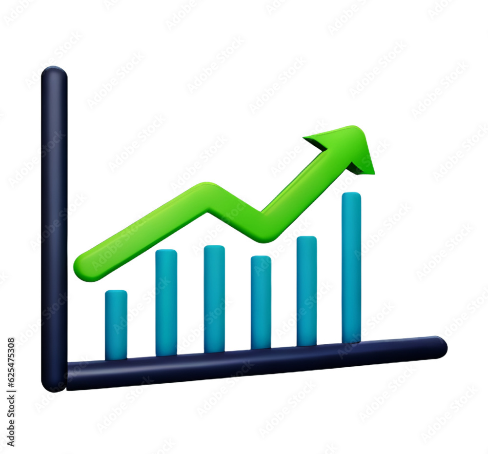stock graph chart business arrow market increase success money profit plastic 3D icon stock graph chart business arrow market increase success money profit plastic 3D icon