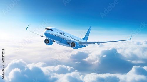 Commercial Airplane Flying Above the Fluffy Clouds