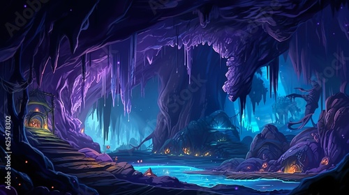 Abstract background mystical cave. The ethereal beauty of a mystic cave is accentuated by neon hues in this captivating illustration. Generative AI.