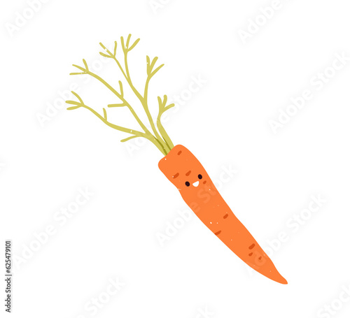 Cute happy carrot. Funny vegetable with smiling joyful face expression, posit...