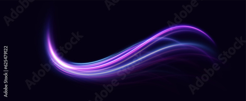 neon multicolored glowing swirl. The effect of moving at the speed of light. Easy trail. Shiny wavy path. Vector.