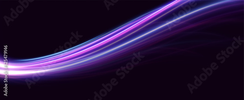neon multicolored glowing swirl. The effect of moving at the speed of light. Easy trail. Shiny wavy path. Vector.