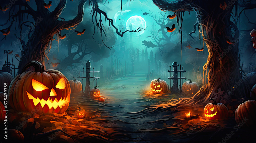 illustration skeleton halloween jack-o-lanterns. Ai generative