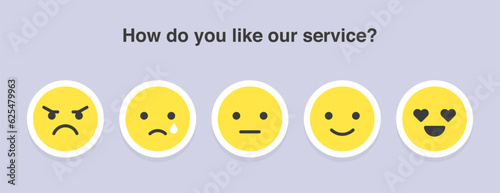 Feedback emoji infographic, Level of satisfaction rating for service