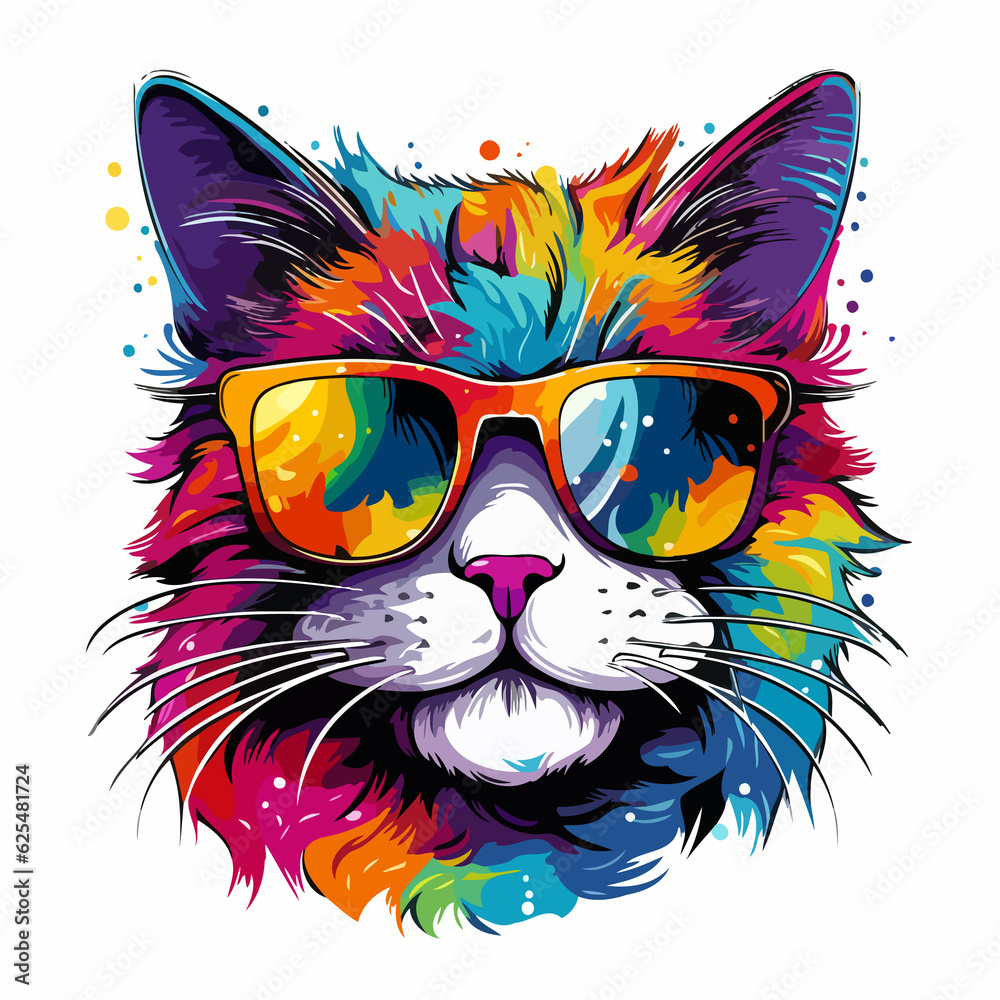 Cat in pop art style on white background. AI generated