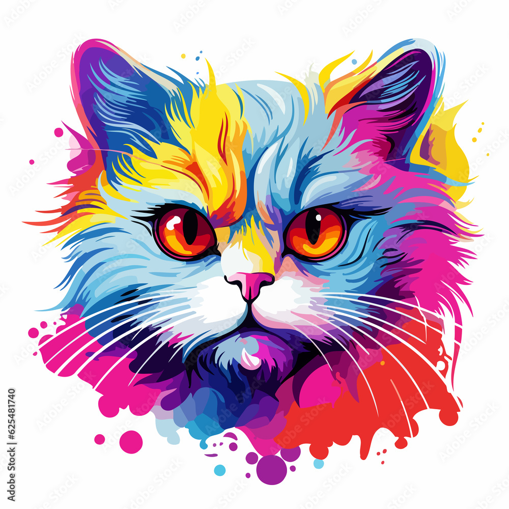 Cat in pop art style on white background. AI generated