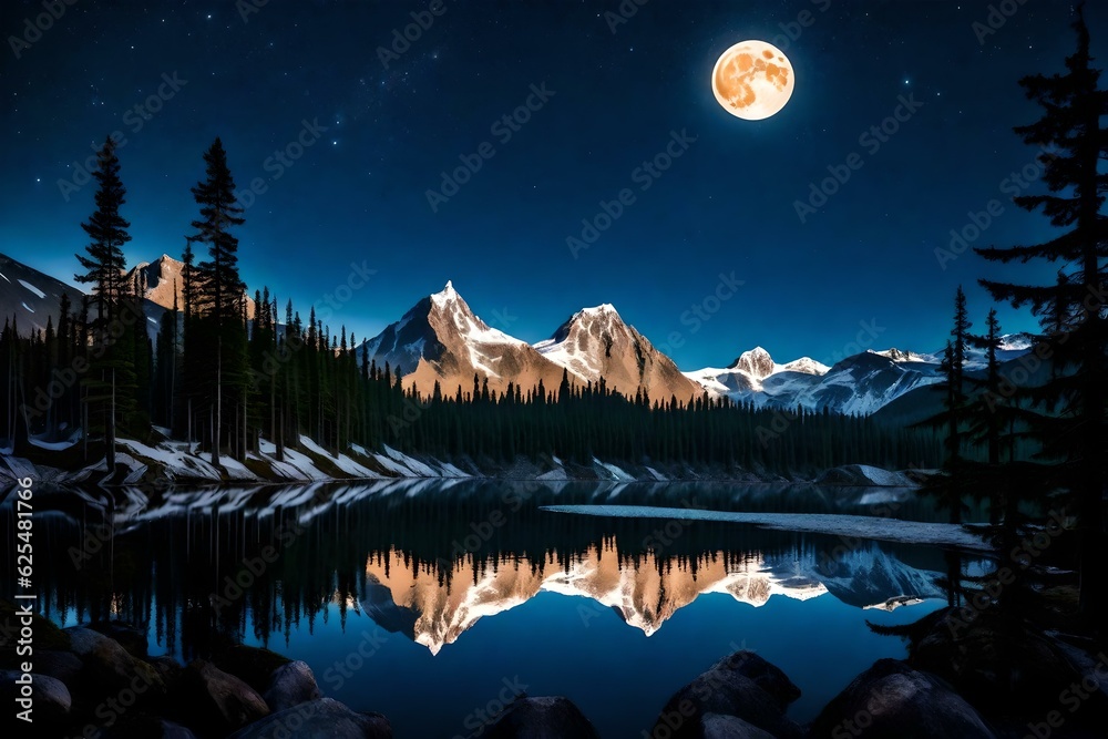 night landscape with moon generated by AI technology
