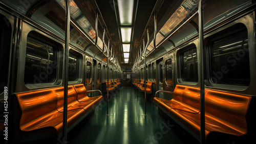 Subway train interior in the evening
