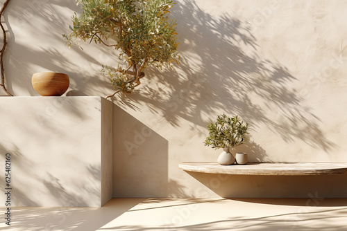 The Italian wall the sun beautifully illuminates it through the olive tree